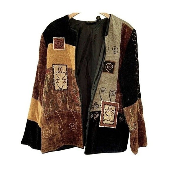 Allure Art To Wear Vintage Long Sleeve Embroidered Patch Tapestry Jacket Large - Picture 1 of 7